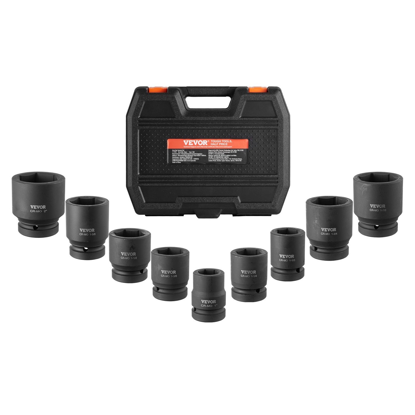 Axle Nut Impact Socket Set, 1" Drive 6-Point 9-Piece SAE Spindle Nut Socket Set, CR-MO Heat Treated Large Socket Set with Storage Case, for Auto Repair, Removing or Installing Axle Nuts