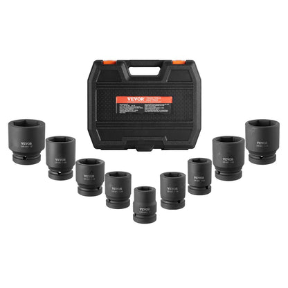 Axle Nut Impact Socket Set, 1" Drive 6-Point 9-Piece SAE Spindle Nut Socket Set, CR-MO Heat Treated Large Socket Set with Storage Case, for Auto Repair, Removing or Installing Axle Nuts