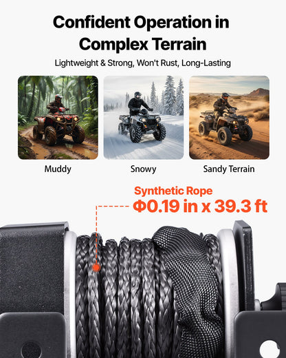 1134 kg Electric Winch, 12V DC ATV/UTV Winch with Φ4.8 mm x 12 m Synthetic Rope & Wired Remote Control, IP55 Waterproof, Aluminum Housing Fairlead Mount Plate for Towing ATV, Black