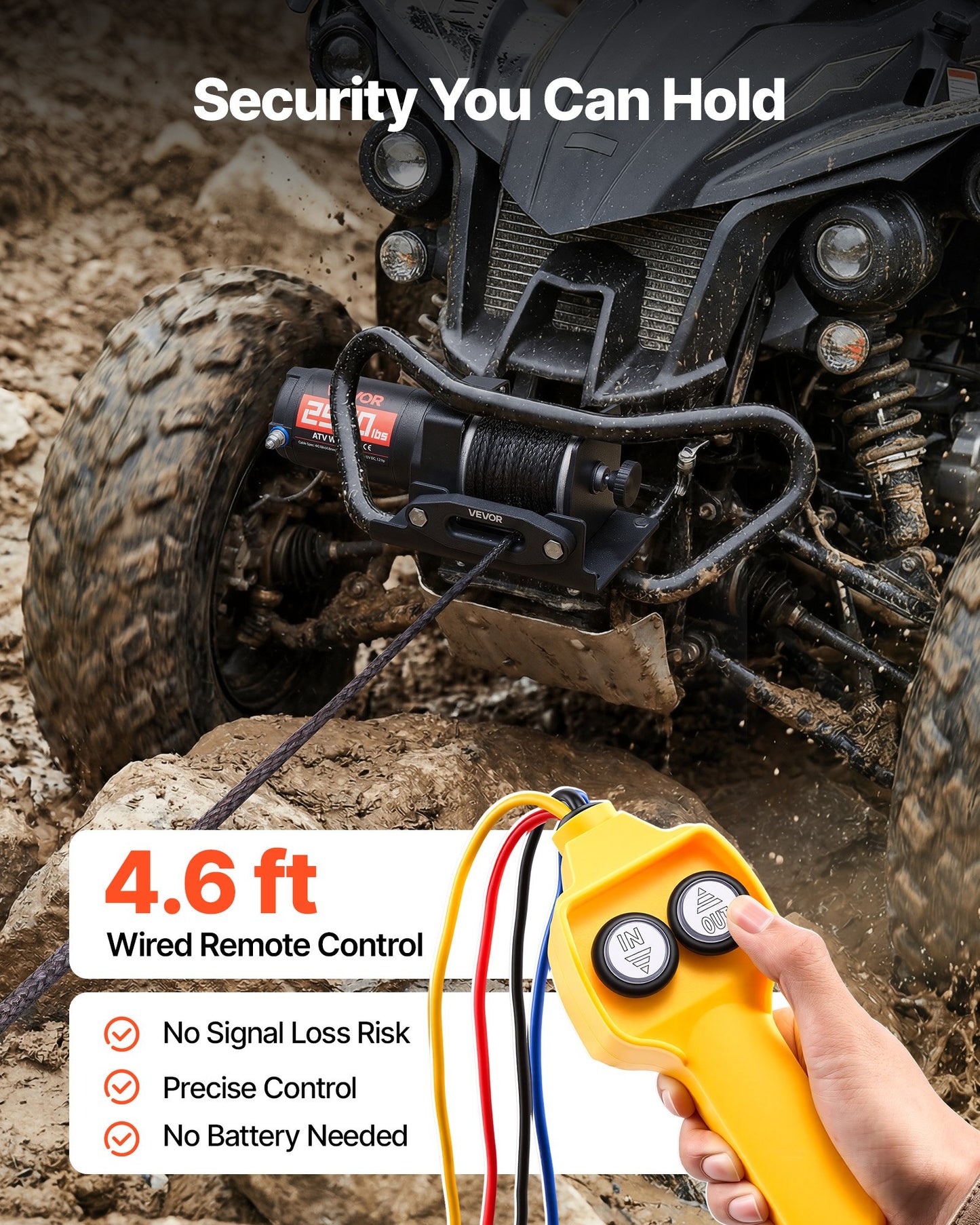 1134 kg Electric Winch, 12V DC ATV/UTV Winch with Φ4.8 mm x 12 m Synthetic Rope & Wired Remote Control, IP55 Waterproof, Aluminum Housing Fairlead Mount Plate for Towing ATV, Black