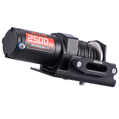 1134 kg Electric Winch, 12V DC ATV/UTV Winch with Φ4.8 mm x 12 m Synthetic Rope & Wired Remote Control, IP55 Waterproof, Aluminum Housing Fairlead Mount Plate for Towing ATV, Black