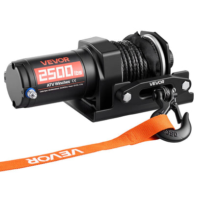 1134 kg Electric Winch, 12V DC ATV/UTV Winch with Φ4.8 mm x 12 m Synthetic Rope & Wired Remote Control, IP55 Waterproof, Aluminum Housing Fairlead Mount Plate for Towing ATV, Black