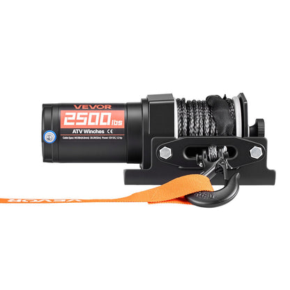 1134 kg Electric Winch, 12V DC ATV/UTV Winch with Φ4.8 mm x 12 m Synthetic Rope & Wired Remote Control, IP55 Waterproof, Aluminum Housing Fairlead Mount Plate for Towing ATV, Black