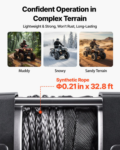 1587 kg Electric Winch, 12V DC ATV/UTV Winch with Φ5.5 mm x 10 m Synthetic Rope & Wired Remote Control, IP55 Waterproof, Aluminum Housing Fairlead Mount Plate for Towing ATV, Black
