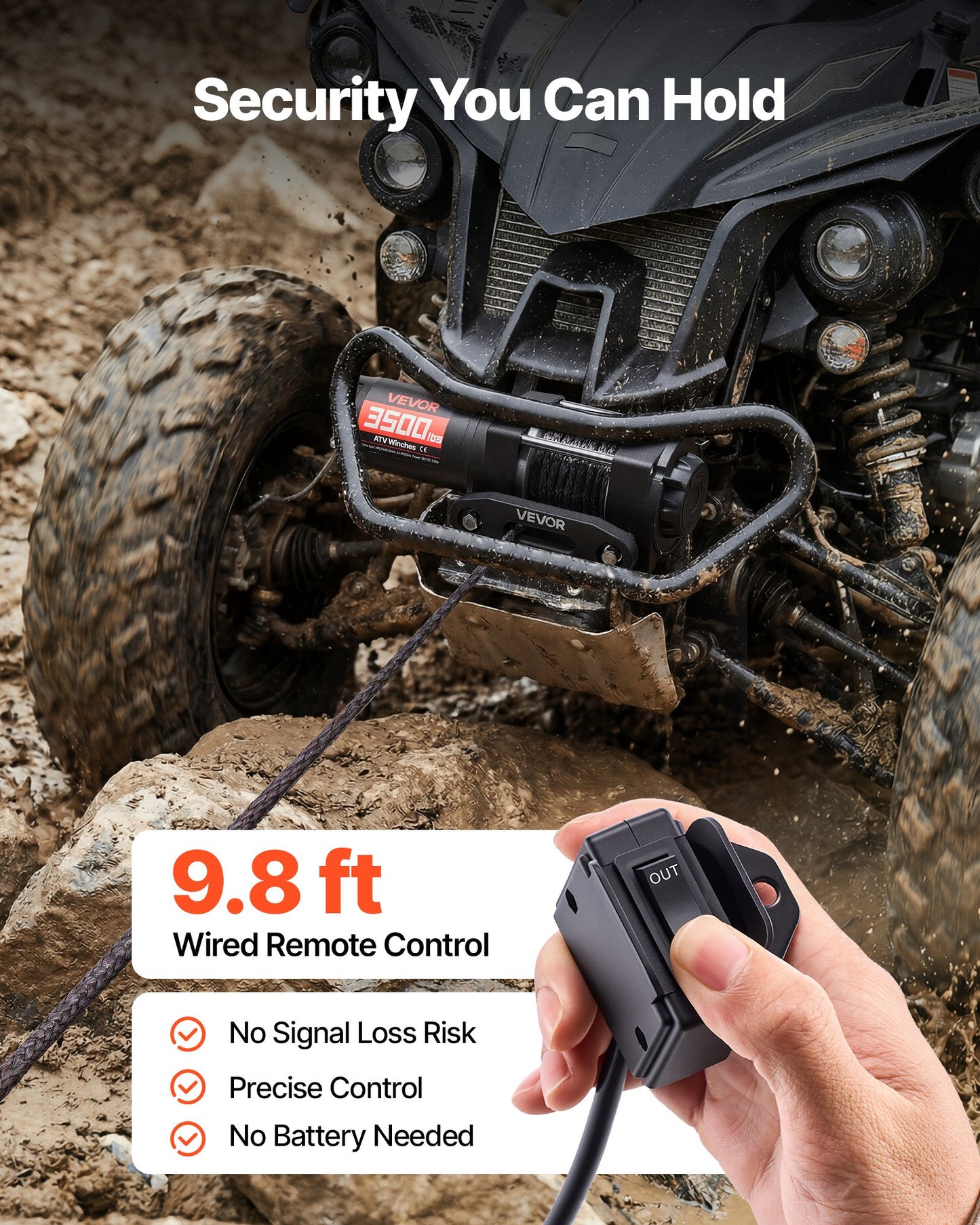 1587 kg Electric Winch, 12V DC ATV/UTV Winch with Φ5.5 mm x 10 m Synthetic Rope & Wired Remote Control, IP55 Waterproof, Aluminum Housing Fairlead Mount Plate for Towing ATV, Black