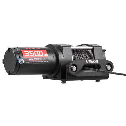 1587 kg Electric Winch, 12V DC ATV/UTV Winch with Φ5.5 mm x 10 m Synthetic Rope & Wired Remote Control, IP55 Waterproof, Aluminum Housing Fairlead Mount Plate for Towing ATV, Black