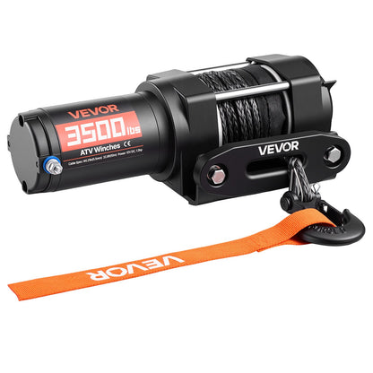 1587 kg Electric Winch, 12V DC ATV/UTV Winch with Φ5.5 mm x 10 m Synthetic Rope & Wired Remote Control, IP55 Waterproof, Aluminum Housing Fairlead Mount Plate for Towing ATV, Black