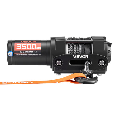 1587 kg Electric Winch, 12V DC ATV/UTV Winch with Φ5.5 mm x 10 m Synthetic Rope & Wired Remote Control, IP55 Waterproof, Aluminum Housing Fairlead Mount Plate for Towing ATV, Black