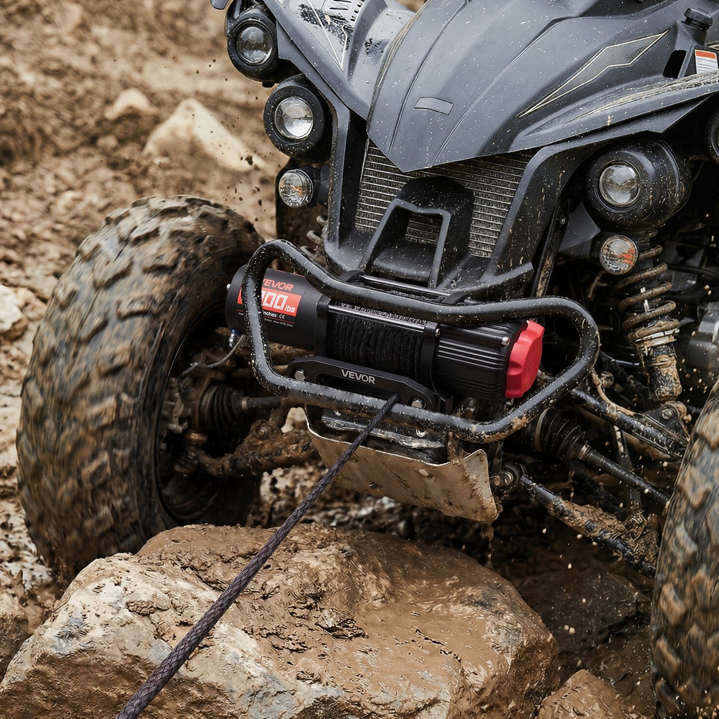 2721 kg Electric Winch, 12V DC ATV/UTV Winch with Φ6 mm x 15 m Synthetic Rope, Wireless & Wired Remote Control, IP55 Waterproof, with Fairlead Mount Plate for Towing ATV UTV Off-Road