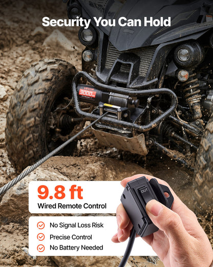 1360 kg Electric Winch, 12V DC ATV/UTV Winch with Φ5 mm x 12 m Steel Wire Rope & Wired Remote Control, IP55 Waterproof, Aluminum Housing Fairlead Mount Plate for Towing ATV, Black