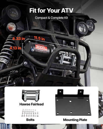 1360 kg Electric Winch, 12V DC ATV/UTV Winch with Φ5 mm x 12 m Steel Wire Rope & Wired Remote Control, IP55 Waterproof, Aluminum Housing Fairlead Mount Plate for Towing ATV, Black