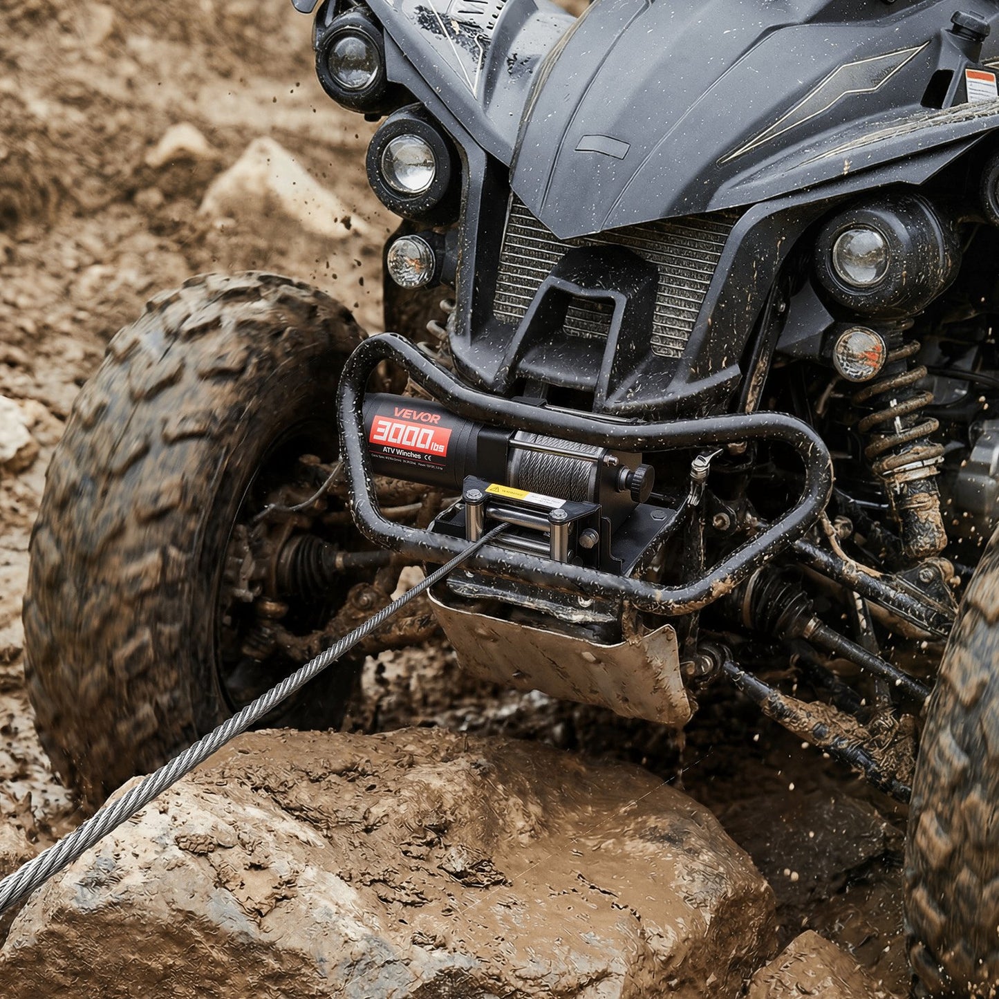 1360 kg Electric Winch, 12V DC ATV/UTV Winch with Φ5 mm x 12 m Steel Wire Rope & Wired Remote Control, IP55 Waterproof, Aluminum Housing Fairlead Mount Plate for Towing ATV, Black