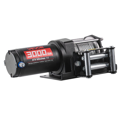 1360 kg Electric Winch, 12V DC ATV/UTV Winch with Φ5 mm x 12 m Steel Wire Rope & Wired Remote Control, IP55 Waterproof, Aluminum Housing Fairlead Mount Plate for Towing ATV, Black