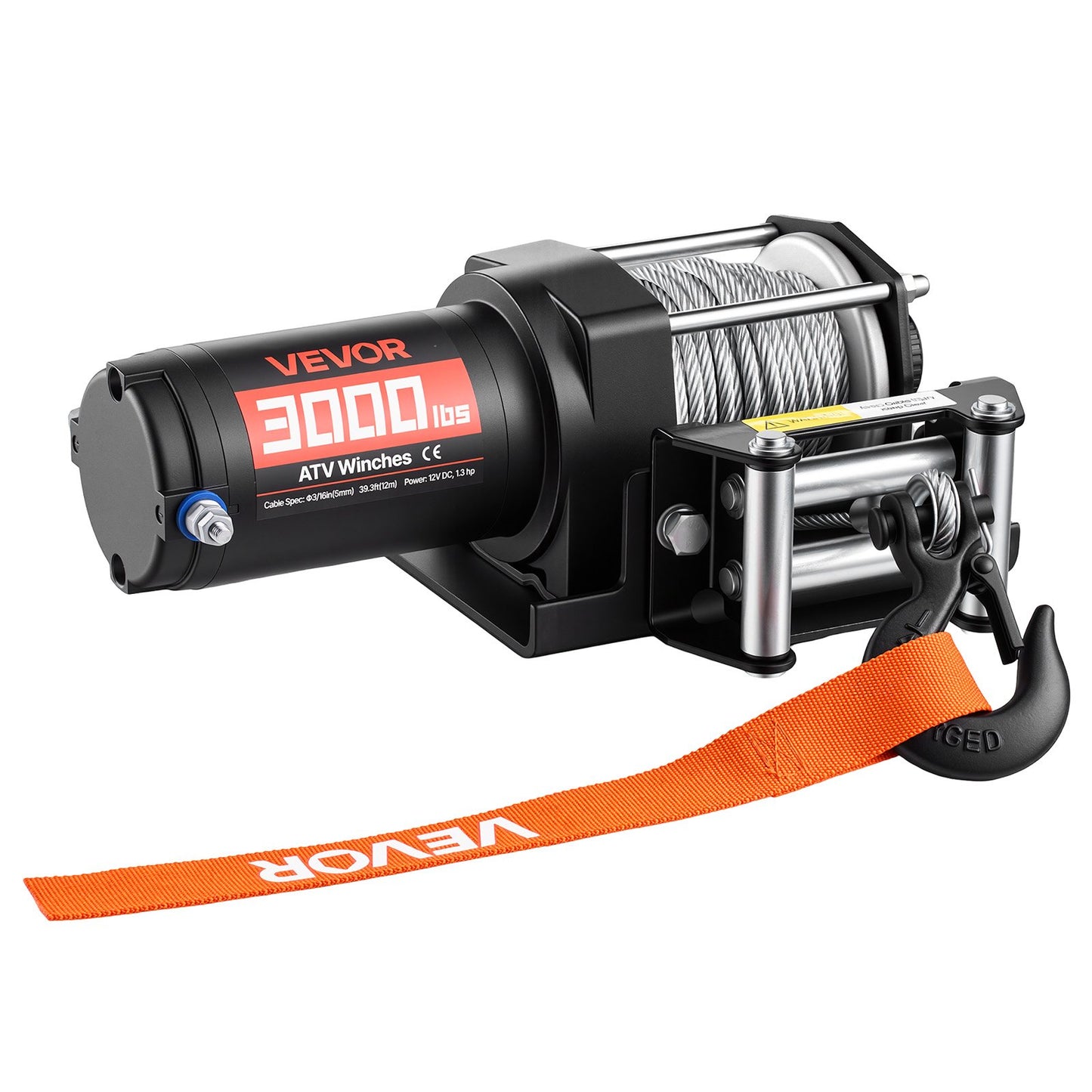 1360 kg Electric Winch, 12V DC ATV/UTV Winch with Φ5 mm x 12 m Steel Wire Rope & Wired Remote Control, IP55 Waterproof, Aluminum Housing Fairlead Mount Plate for Towing ATV, Black