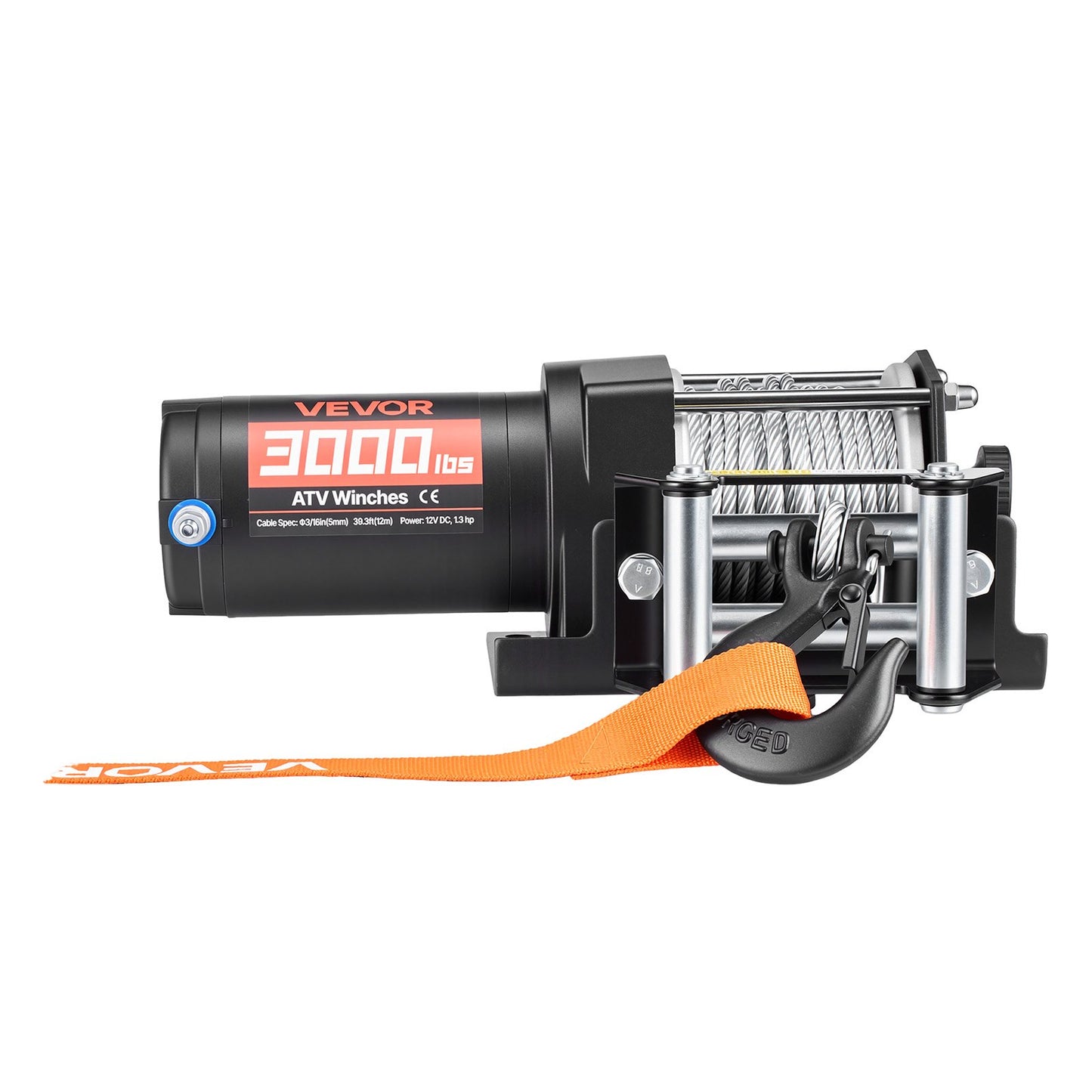 1360 kg Electric Winch, 12V DC ATV/UTV Winch with Φ5 mm x 12 m Steel Wire Rope & Wired Remote Control, IP55 Waterproof, Aluminum Housing Fairlead Mount Plate for Towing ATV, Black