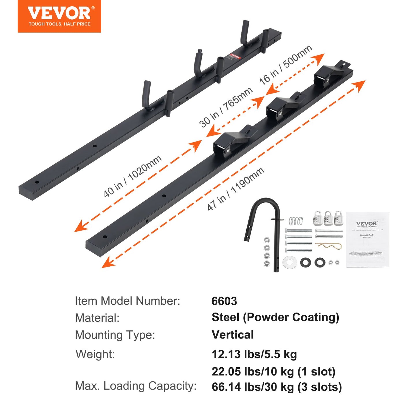 VEVOR Trimmer Rack, 3 Place Weeder Trimmer Rack, Locking Trim Holder Landscape Trailer