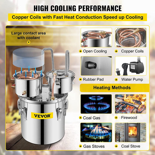 30L Home Brew Copper Distiller with Energy-efficient Water Pump and Large Capacity