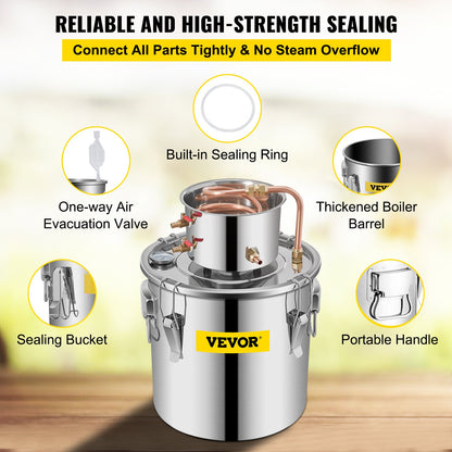 VEVOR Moonshine Still 9.6Gal 38L Stainless Steel Water Alcohol Distiller Copper