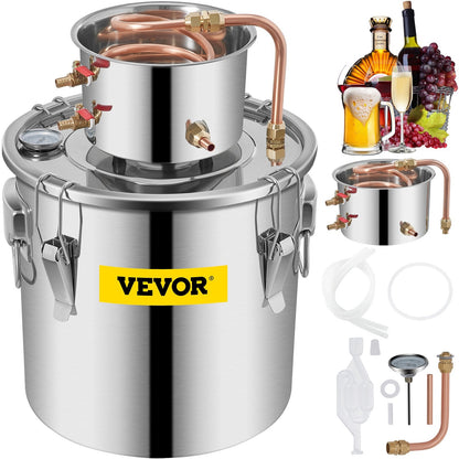 Stainless Steel 38L Water Alcohol Distiller Kit with Copper Tube & Thermometer