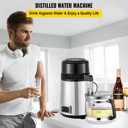 Stainless Steel Countertop Water Distiller, 4L, 0.75kW for Home Use, Silver
