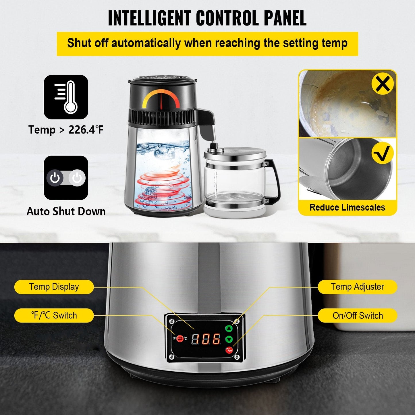 Stainless Steel Countertop Water Distiller, 4L, 0.75kW for Home Use, Silver