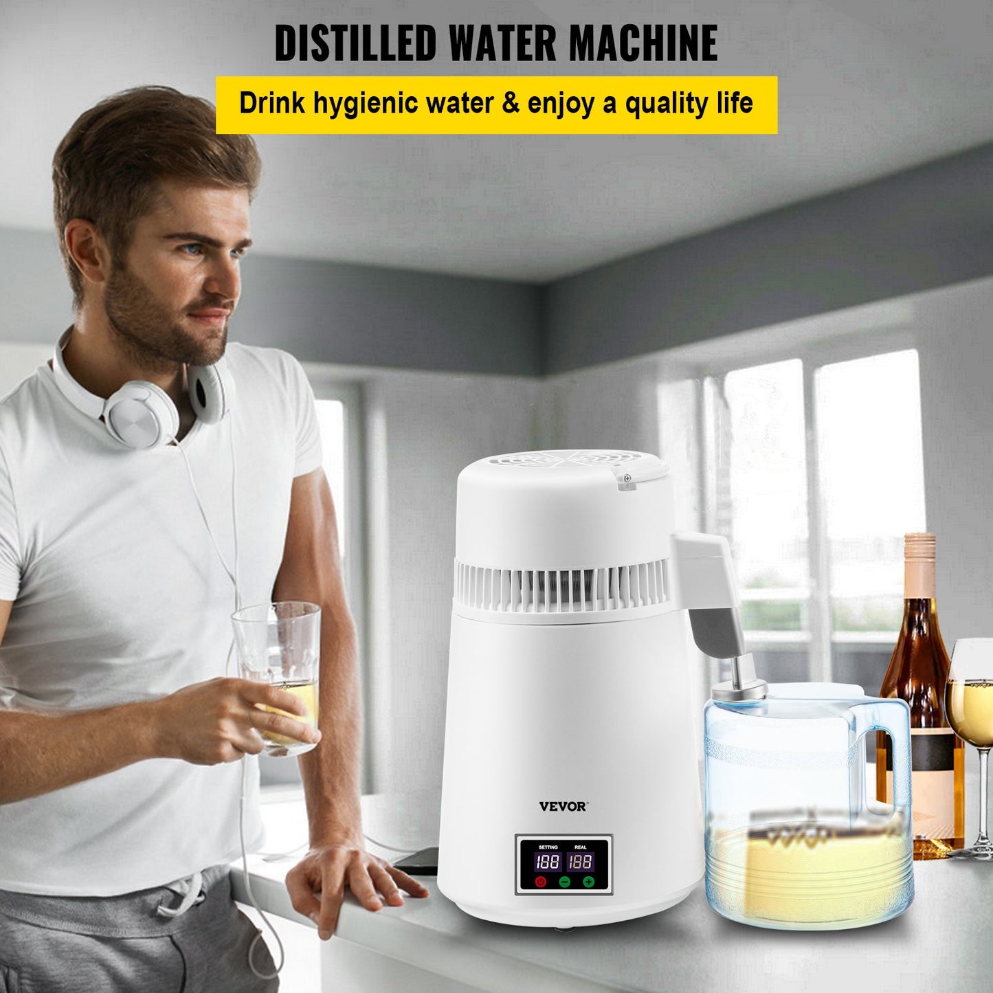 VEVOR Home Water Distiller Distilled Water Maker 4L with Dual Temp Display White