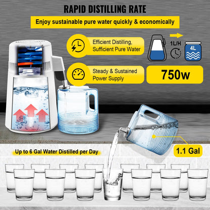 Home Water Distiller 4L with Dual Temperature Display and Carbon Filters