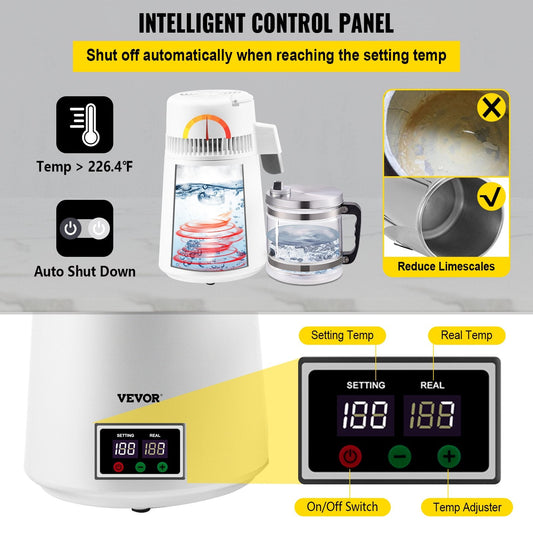 Home Water Distiller 4L with Dual Temperature Display and Carbon Filters