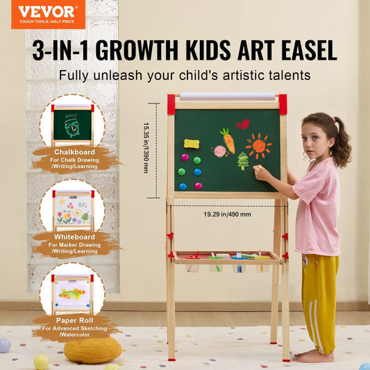 3-in-1 Adjustable Kids Art Easel with Magnetic Chalkboard and Whiteboard