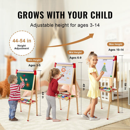 3-in-1 Adjustable Kids Art Easel with Magnetic Chalkboard and Whiteboard