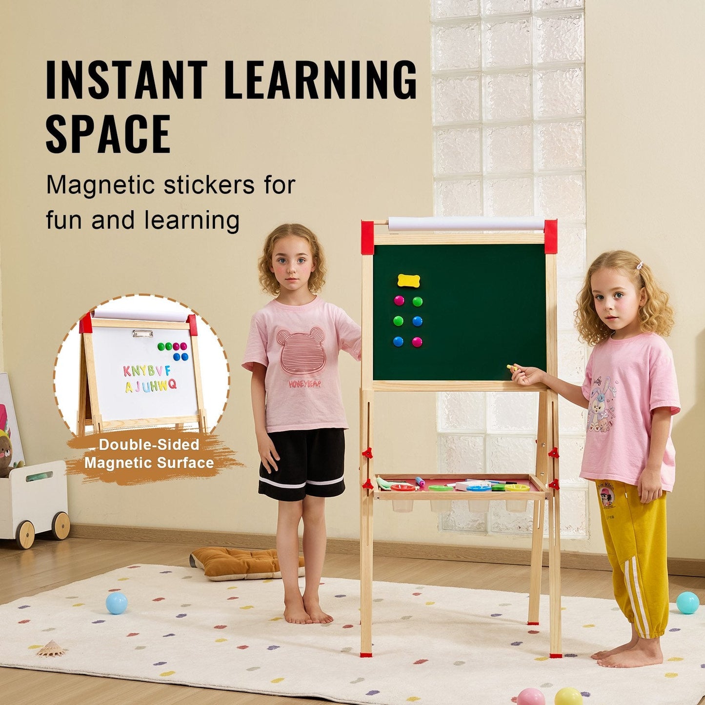 3-in-1 Adjustable Kids Art Easel with Magnetic Chalkboard and Whiteboard