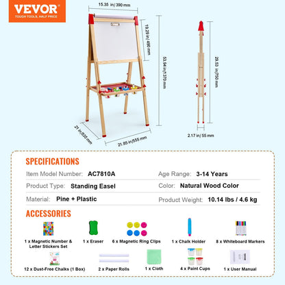 3-in-1 Adjustable Kids Art Easel with Magnetic Chalkboard and Whiteboard