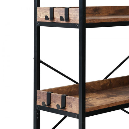 5 Tier Corner Bookshelf Tall Corner Bookcase with 4 Hooks L-Shaped Storage