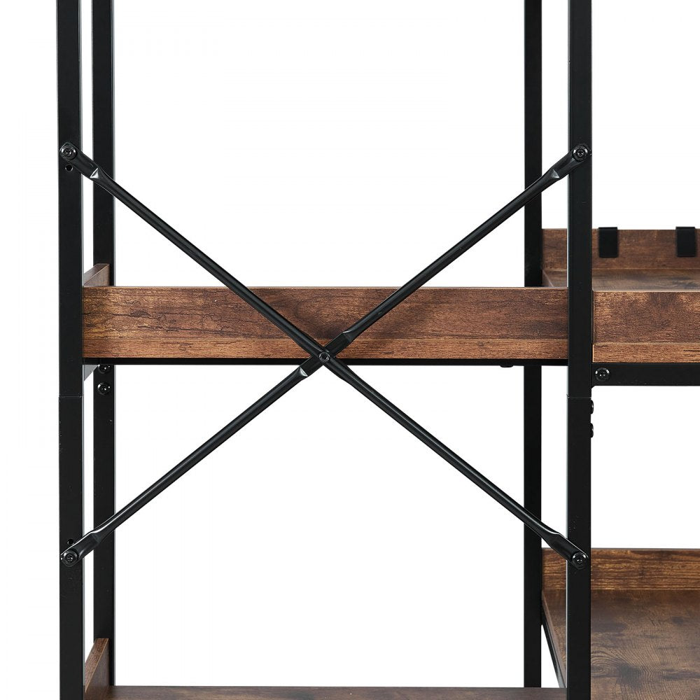 5 Tier Corner Bookshelf Tall Corner Bookcase with 4 Hooks L-Shaped Storage