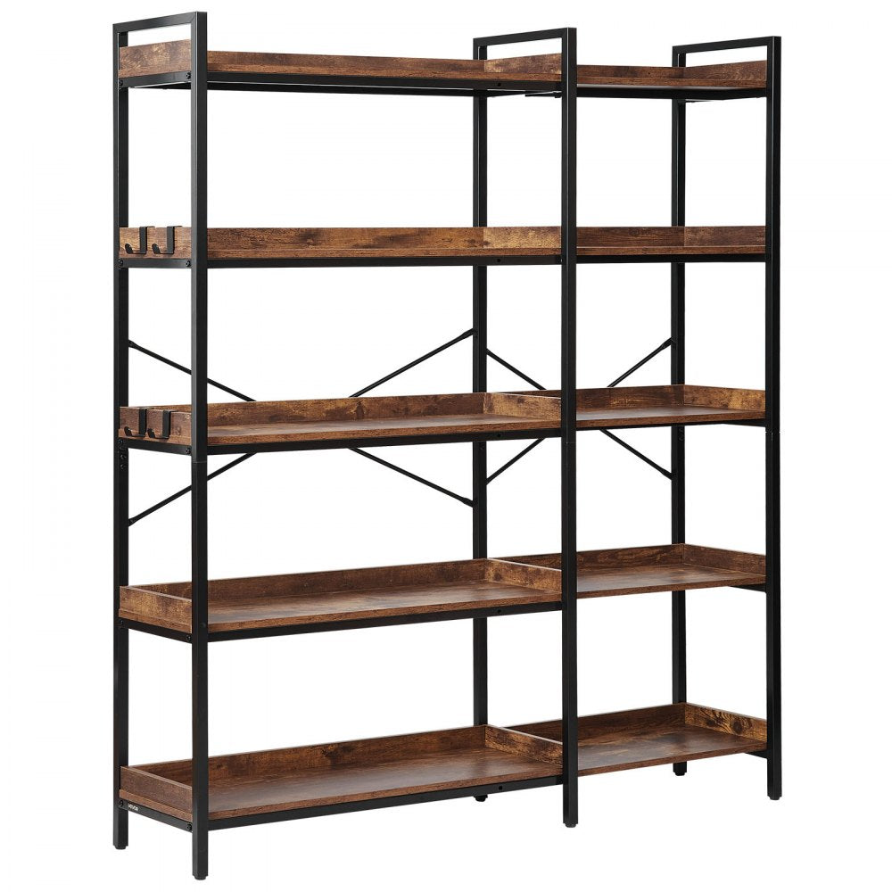 5 Tier Corner Bookshelf Tall Corner Bookcase with 4 Hooks L-Shaped Storage