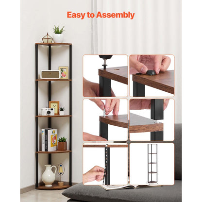VEVOR 5 Tier Corner Shelf Tall Corner Stand with LED Light Narrow Display Rack