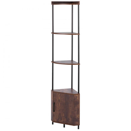 VEVOR 5 Tier Corner Shelf Tall Corner Stand with LED Light & Doors Narrow Rack