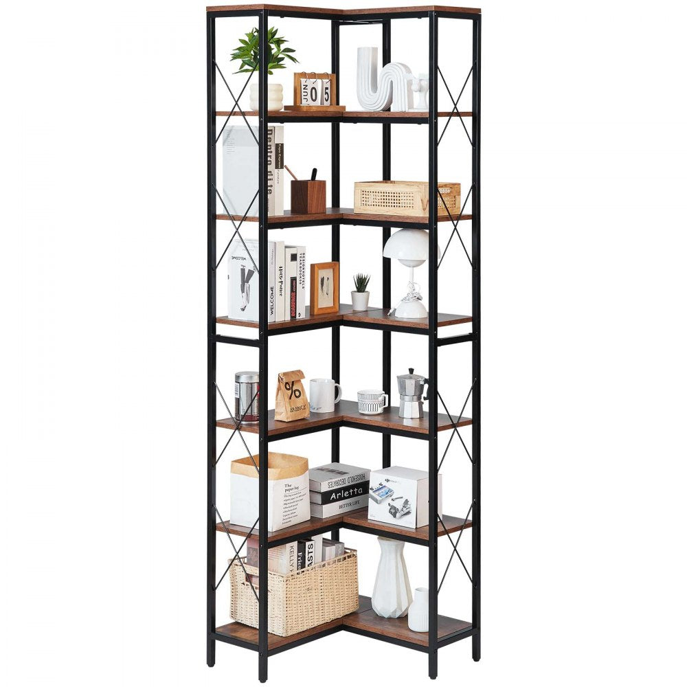 7 Tier Corner Bookshelf Tall Corner Bookcase Storage L-Shaped Organizer