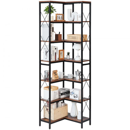 7 Tier Corner Bookshelf Tall Corner Bookcase Storage L-Shaped Organizer
