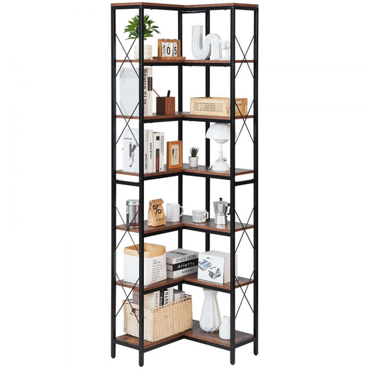 7 Tier Corner Bookshelf Tall Corner Bookcase Storage L-Shaped Organizer