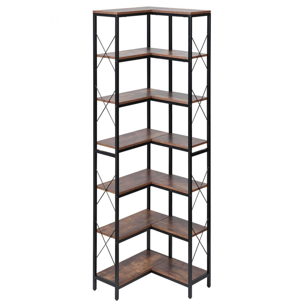 7 Tier Corner Bookshelf Tall Corner Bookcase Storage L-Shaped Organizer