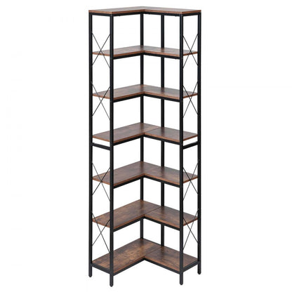 7 Tier Corner Bookshelf Tall Corner Bookcase Storage L-Shaped Organizer