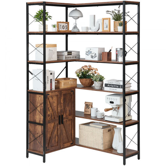 6 Tier Corner Bookshelf Tall Corner Bookcase with Doors L-Shaped Rack