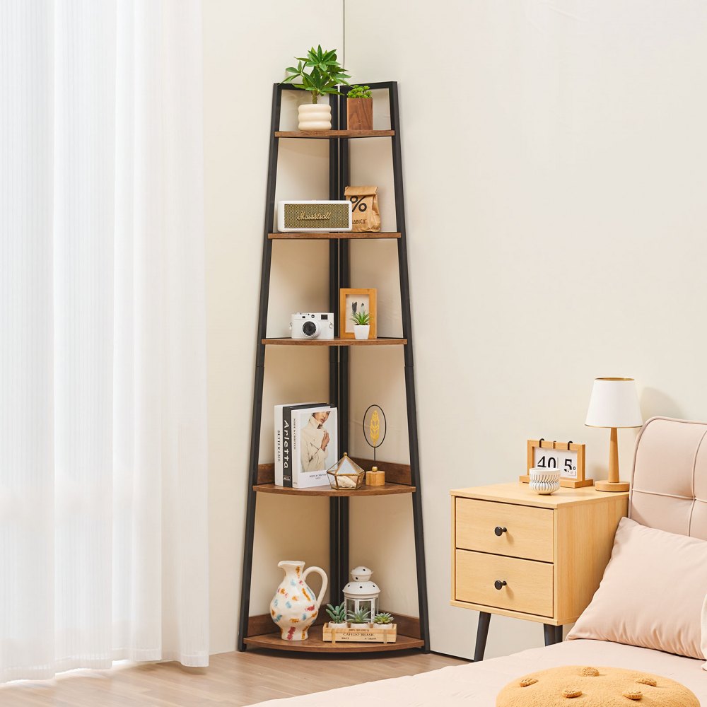 5 Tier Corner Shelf Tall Corner Bookshelf Plant Rack Wall Shelves Tower