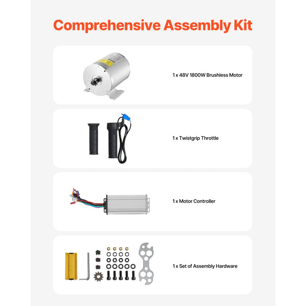 1800W Electric Brushless DC Motor Kit 48V 4500rpm Motor with Controller