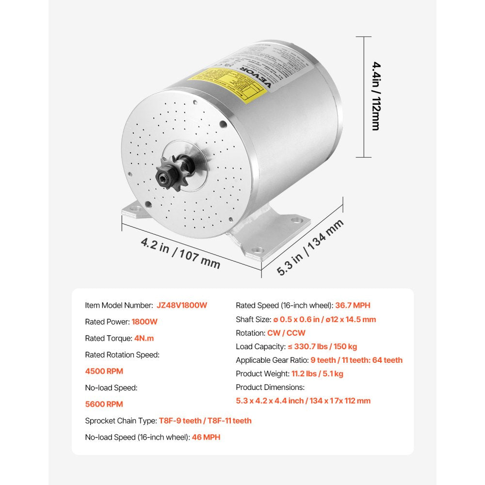 1800W Electric Brushless DC Motor Kit 48V 4500rpm Motor with Controller
