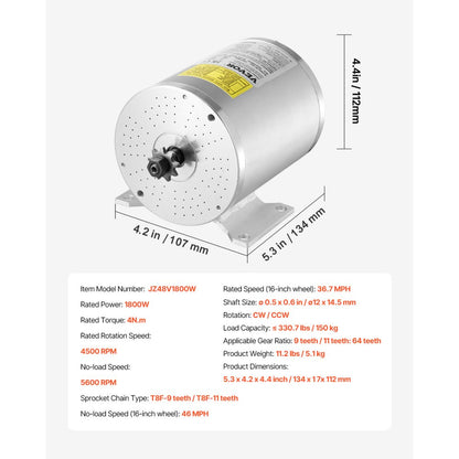 1800W Electric Brushless DC Motor Kit 48V 4500rpm Motor with Controller