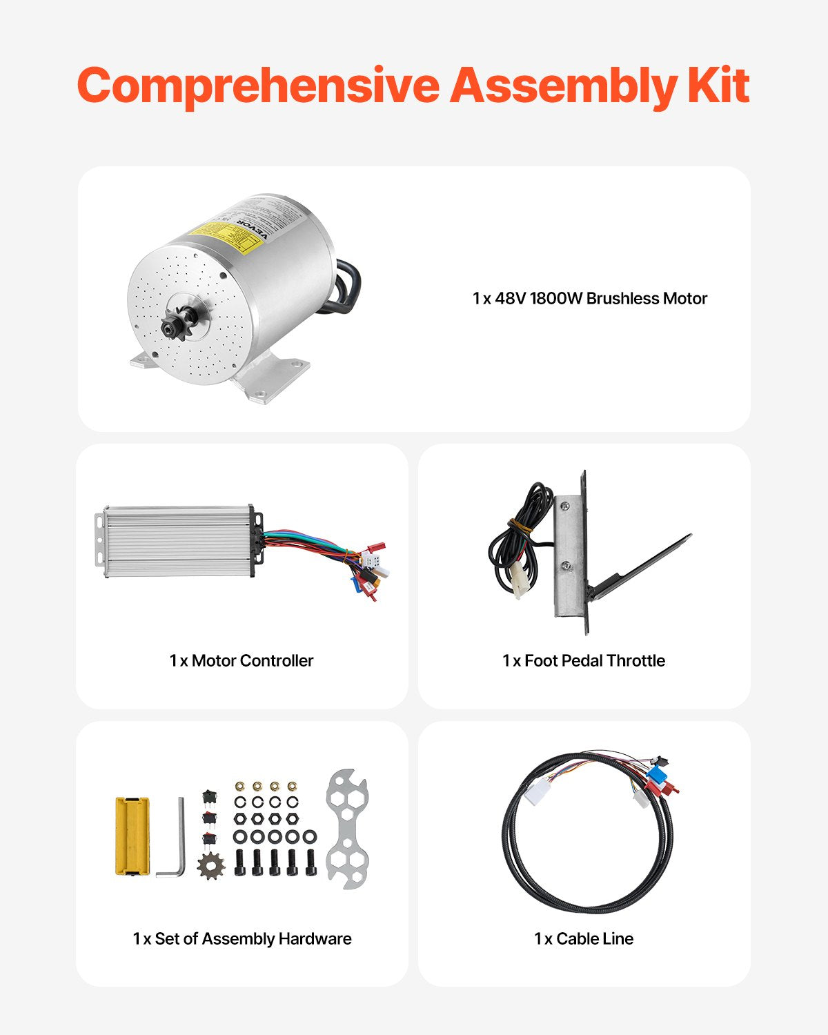 1800W Brushless DC Motor Kit 48V, 4500rpm & Speed Controller for E-Vehicles