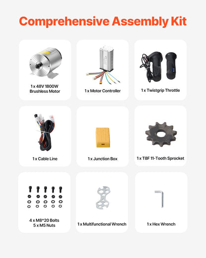 VEVOR 1800W Electric Brushless DC Motor Kit 48V 4500rpm with Upgraded Controller