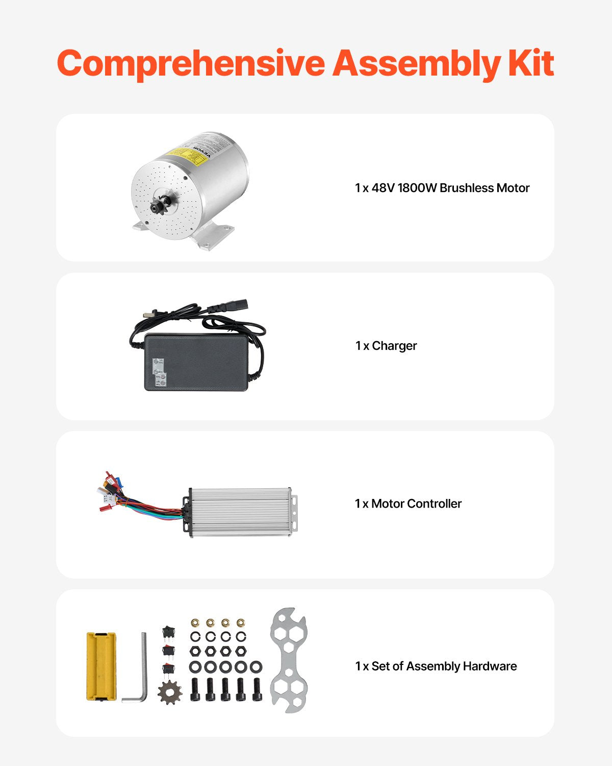 VEVOR 1800W 48VElectric Brushless DC Motor Kit with Upgraded Speed Controller